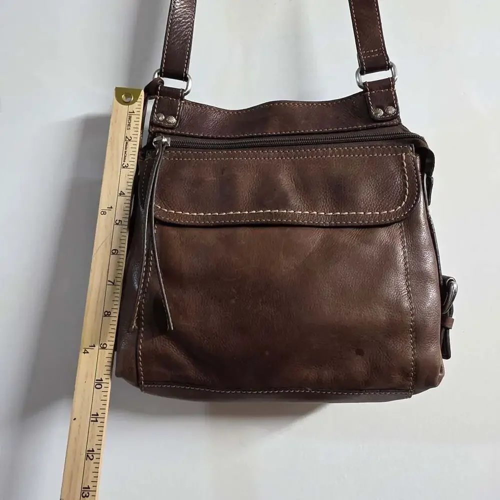 Fossil Brown Leather Crossbody Shoulder Bag with Key Charm